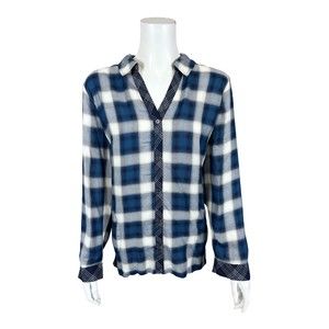 Susan Graver Weekend Petite Soft Yarn-Dyed Plaid Tunic Shirt Indigo PS Size